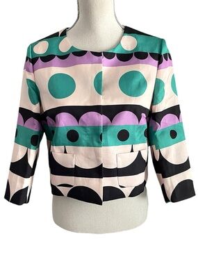 Romantic Girl Lovely Woman Geographic Colorblock Snap Front Short Jacket (S/M)